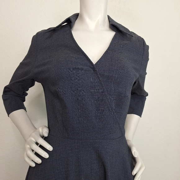 Musol “NEW” Blue Gray Preppy 3/4 Sleeves Pin Up Retro Pleated Midi Dress Size M - Picture 2 of 11